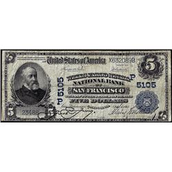 1902 $5 Wells Fargo National Bank of San Francisco, CA CH# 5105 National Currency Note