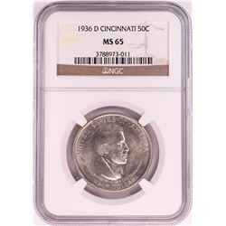 1936-D Cincinnati Centennial Commemorative Half Dollar Coin NGC MS65