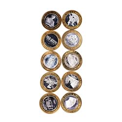 Mixed Lot of (10) .999 Silver Casino $10 Limited Edition Gaming Tokens