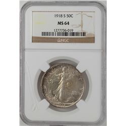 1918-S Walking Liberty Half Dollar Coin NGC MS64