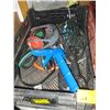 Image 1 : PLASTIC BIN OF MISC CAULKING GUN, EAR PROTECTORS, EXTENSION CORDS ETC.
