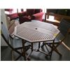 Image 1 : WOODEN HEXAGON TEAK TABLE WITH 2 FOLDING CHAIRS