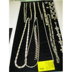 A LOT OF SILVER COLOR NECKLACES & BRACELETS