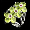 Image 1 : Natural Rich Green Peridot & Ruby Ring