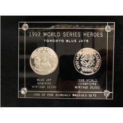 1992 WORLD SERIES HEROES TORONTO BLUE JAYS 2 COIN SET (.999 FINE SILVER ONE TROY OZ. PER COIN)