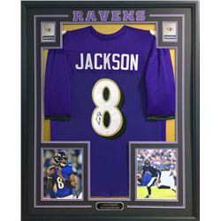 Lamar Jackson Signed 35x43 Custom Framed Jersey (JSA COA)