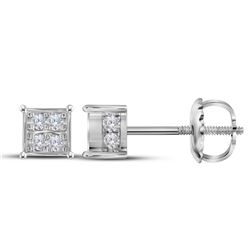 Womens Round Diamond Square Cluster Earrings 1/3 Cttw 10kt White Gold - REF-19H9R