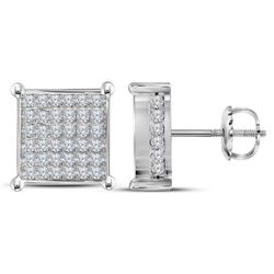 Womens Round Diamond Square Cluster Stud Earrings 1-1/2 Cttw 10kt White Gold - REF-71K9Y