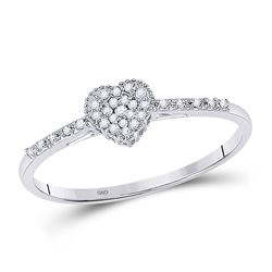 Womens Round Diamond Slender Heart Ring 1/20 Cttw 10kt White Gold - REF-8H5R