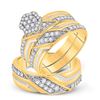 Image 1 : His Hers Round Diamond Cluster Matching Wedding Set 3/4 Cttw 10kt Yellow Gold - REF-60N9F