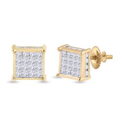 Womens Princess Diamond Square Earrings 3/4 Cttw 14kt Yellow Gold - REF-38F9W