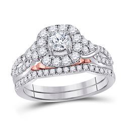 Round Diamond Bridal Wedding Ring Band Set 1 Cttw 14kt Two-tone Gold - REF-98M5H