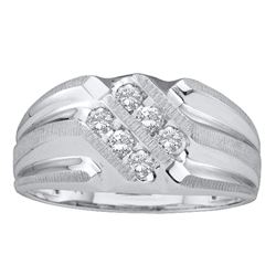 Mens Round Diamond Band Ring 1/4 Cttw 14kt White Gold - REF-29N9F