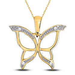 Womens Round Diamond Butterfly Bug Pendant .03 Cttw 10kt Yellow Gold - REF-4F9W