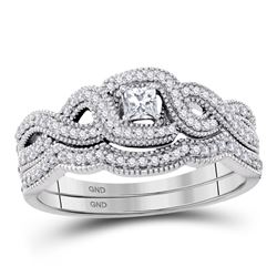 Princess Diamond Twist Bridal Wedding Ring Band Set 1/3 Cttw 10kt White Gold - REF-39X9A