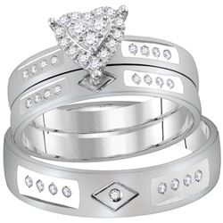 His Hers Round Diamond Heart Matching Wedding Set 1/4 Cttw 14kt White Gold - REF-57X5A
