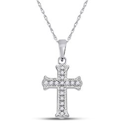 Womens Round Diamond Cross Pendant 1/12 Cttw 14kt White Gold - REF-6X5A