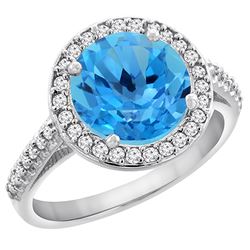 2.44 CTW Swiss Blue Topaz & Diamond Ring 14K White Gold - REF-56W2F