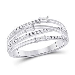 Womens Baguette Diamond Crossover Fashion Ring 1/4 Cttw 14kt White Gold - REF-24X5A