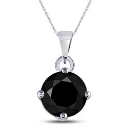 Womens Round Black Color Enhanced Diamond Solitaire Pendant 2-1/2 Cttw 10kt White Gold - REF-30Y5N