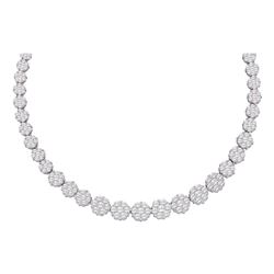 Womens Round Diamond Cocktail Flower Cluster Necklace 14 Cttw 14kt White Gold - REF-989N5F