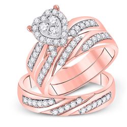 His Hers Round Diamond Heart Matching Wedding Set 1 Cttw 10kt Rose Gold - REF-71Y9N