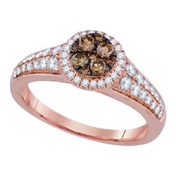 Womens Round Brown Diamond Cluster Ring 3/4 Cttw 14kt Rose Gold - REF-54N5F