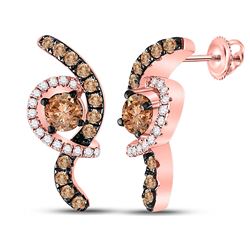 Womens Round Smoky Quartz Diamond Fashion Earrings 5/8 Cttw 10kt Rose Gold - REF-30H9R