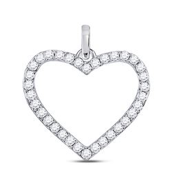 Womens Round Diamond Heart Outline Pendant 1/3 Cttw 10kt White Gold - REF-18X5A