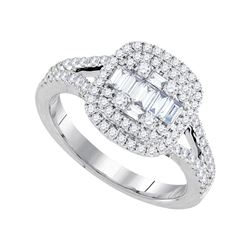 Baguette Diamond Cluster Bridal Wedding Engagement Ring 3/4 Cttw 18kt White Gold - REF-126K9Y