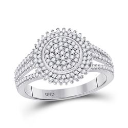 Womens Round Diamond Circle Cluster Ring 1/4 Cttw 10kt White Gold - REF-19H5R