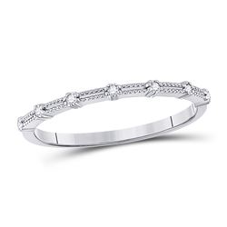 Womens Round Diamond Milgrain Stackable Band Ring 1/20 Cttw 10kt White Gold - REF-10K5Y