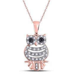 Womens Round Black Color Enhanced Diamond Owl Animal Pendant 1/6 Cttw 10kt Rose Gold - REF-12X9A