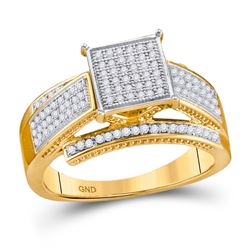 Womens Round Diamond Square Cluster Ring 1/3 Cttw 10kt Yellow Gold - REF-24H5R