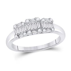 Womens Baguette Diamond Cluster 3-stone Ring 1/2 Cttw 14kt White Gold - REF-38H9R