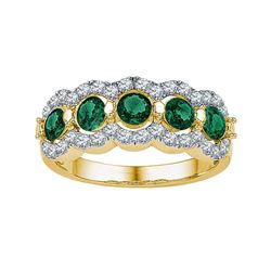 Womens Round Lab-Created Emerald Fashion Ring 2 Cttw 10kt Yellow Gold - REF-34F9W