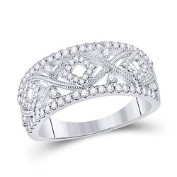 Womens Round Diamond Filigree Geometric Band Ring 1/2 Cttw 14kt White Gold - REF-75M5H