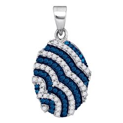 Womens Round Diamond Striped Oval Pendant 1/3 Cttw 10kt White Gold - REF-14Y9N