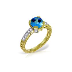 Genuine 1.80 ctw Blue Topaz & Diamond Ring 14KT Yellow Gold - REF-98V3W