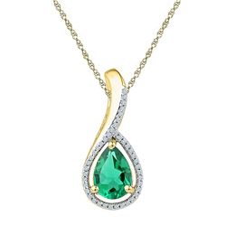 Womens Pear Lab-Created Emerald Solitaire Diamond Pendant 2 Cttw 10kt Yellow Gold - REF-12A9M