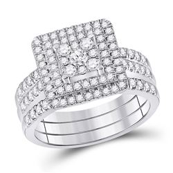 Round Diamond Bridal Wedding Ring Band Set 1 Cttw 10kt White Gold - REF-76W5K