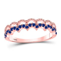 Womens Round Blue Sapphire Scalloped Stackable Band Ring 1/4 Cttw 10kt Rose Gold - REF-12W9K