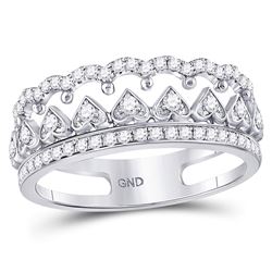 Womens Round Diamond Fashion Heart Ring 3/8 Cttw 14kt White Gold - REF-32W5K