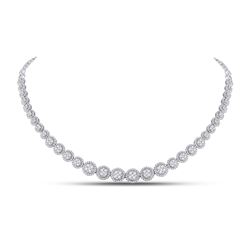 Womens Round Diamond Graduated Cluster Necklace 6-7/8 Cttw 14kt White Gold - REF-494N5F