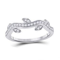 Womens Round Diamond Vine Floral Stackable Band Ring 1/6 Cttw 10kt White Gold - REF-16W9K
