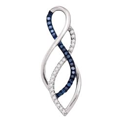 Womens Round Blue Color Enhanced Diamond Fashion Pendant 1/10 Cttw 10kt White Gold - REF-8M5H