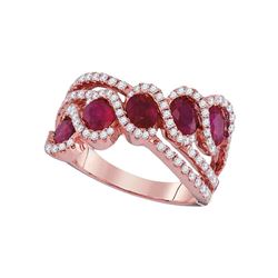 Womens Round Ruby Diamond Band Ring 2-1/2 Cttw 18kt Rose Gold - REF-164X5A