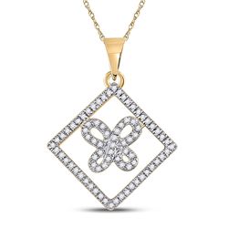 Womens Round Diamond Square Butterfly Pendant 1/4 Cttw 10kt Yellow Gold - REF-13H9R