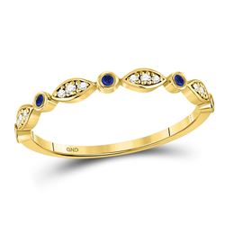 Womens Round Blue Sapphire Diamond Stackable Band Ring 1/10 Cttw 10kt Yellow Gold - REF-10F5W