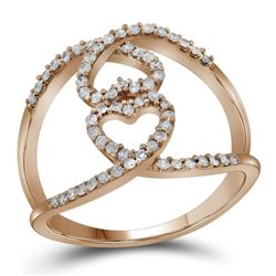 Womens Round Diamond Open Double Heart Fashion Ring 1/3 Cttw 10kt Rose Gold - REF-16H9R